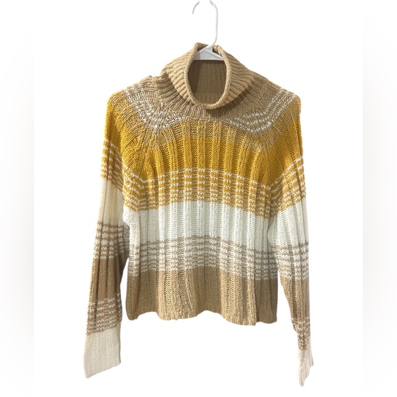 Moral Society Cozy Striped Cowl Neck Sweater - Mustard, Ivory, tan - Picture 1 of 3